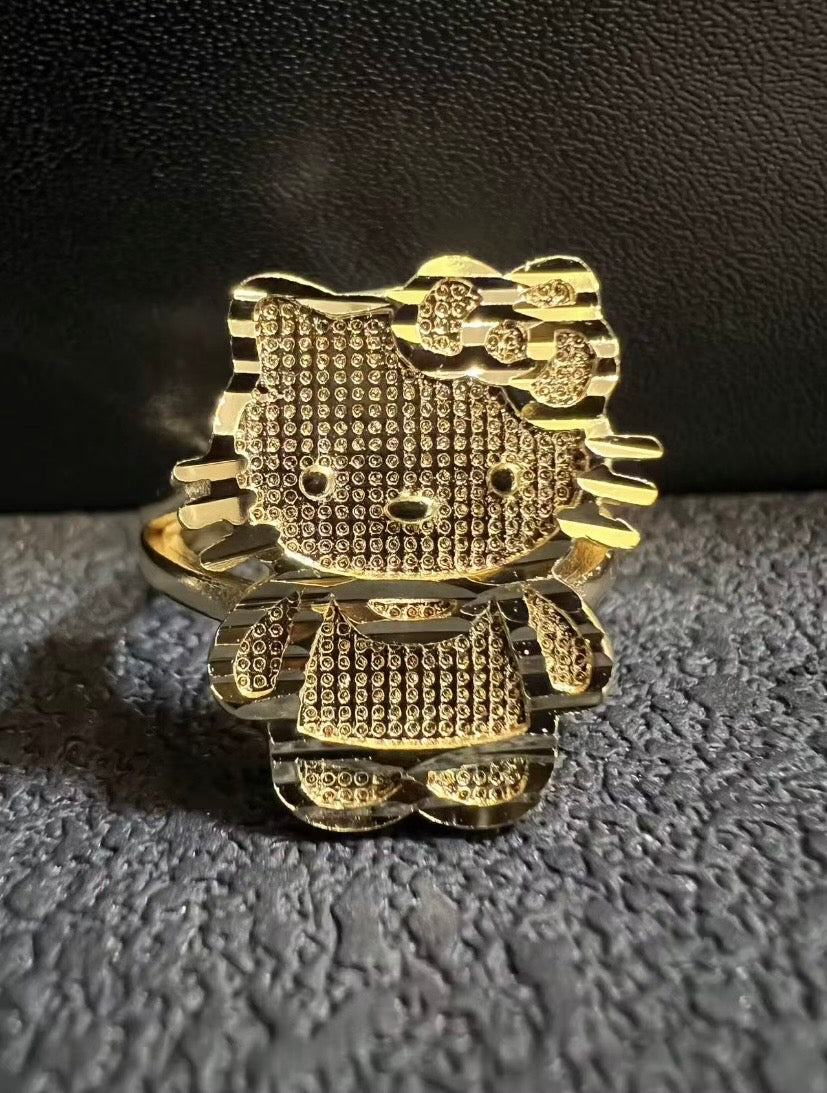 Hello Kitty Inspired Textured Gold-Tone Statement Ring