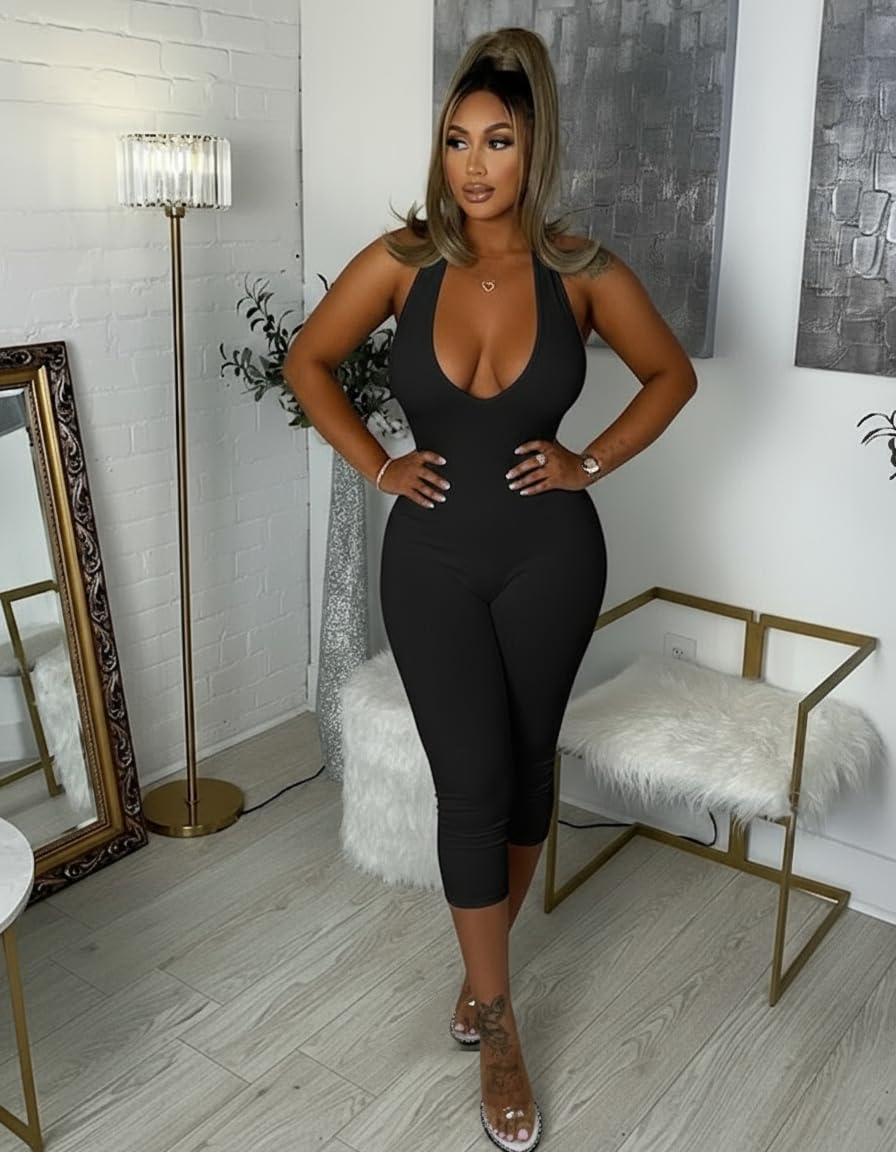 Backless Bodycon Capri Jumpsuit