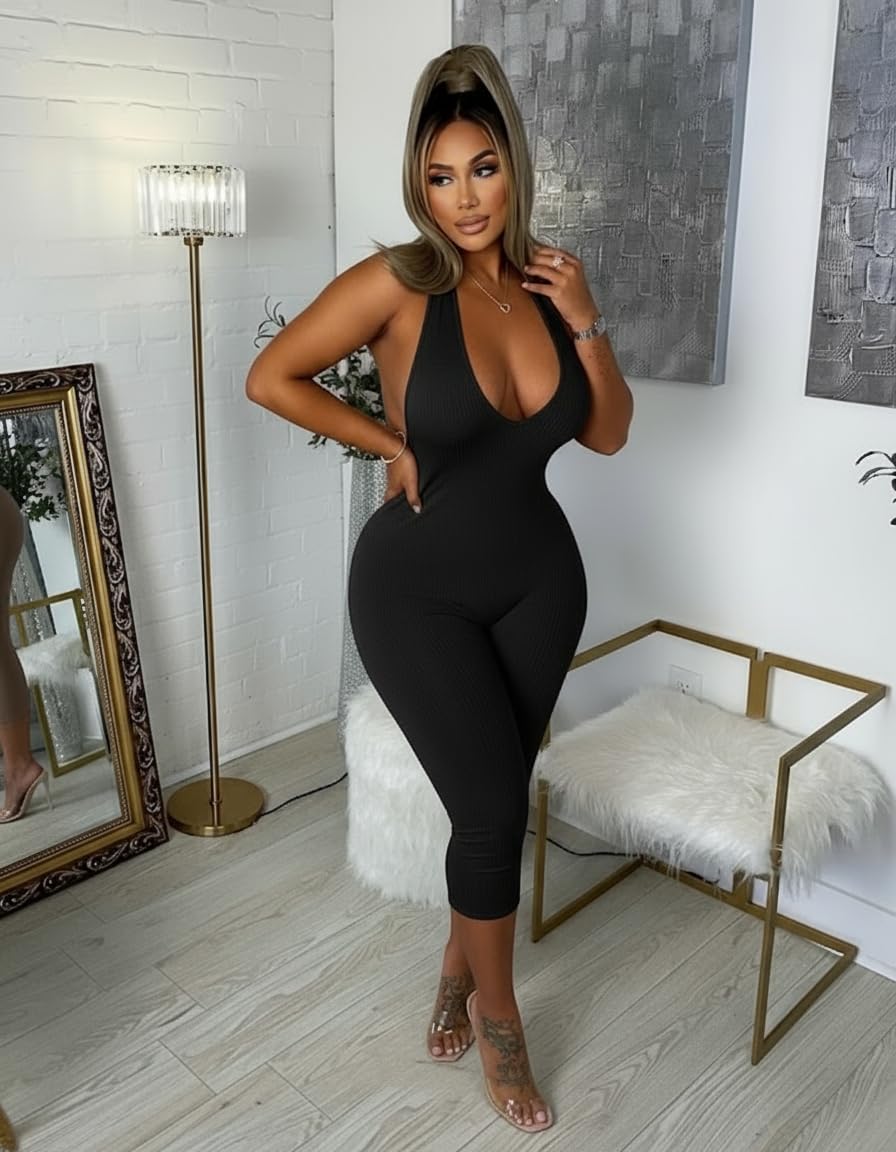 Backless Bodycon Capri Jumpsuit