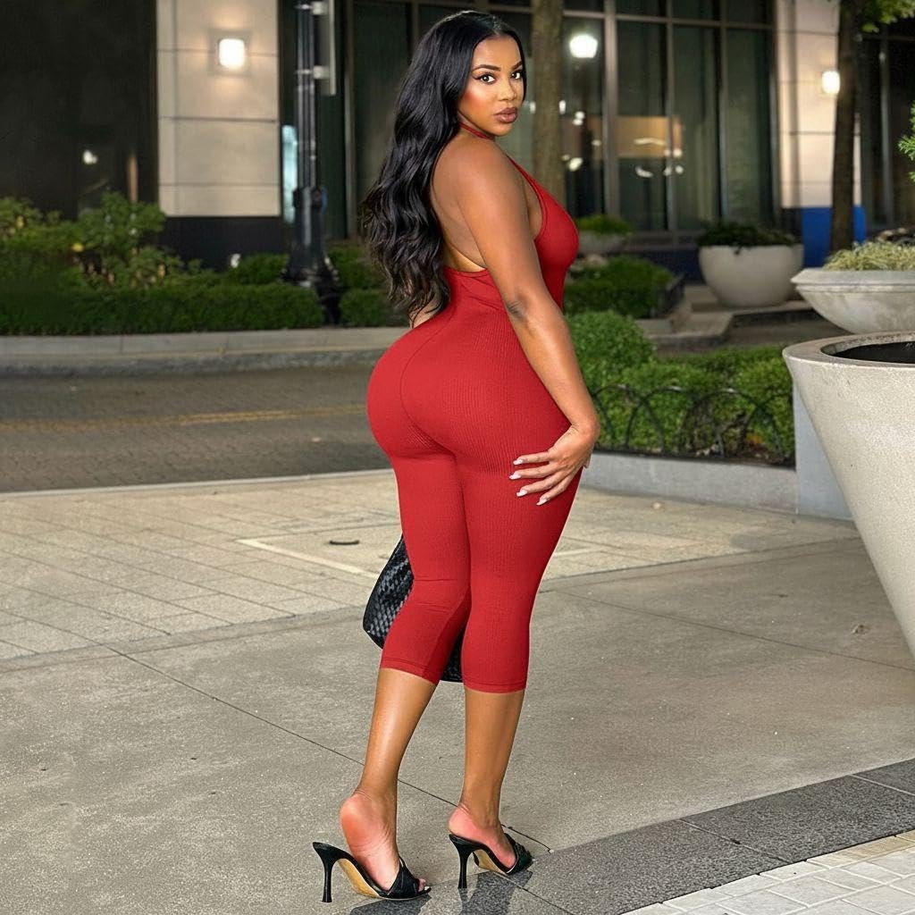 Backless Bodycon Capri Jumpsuit